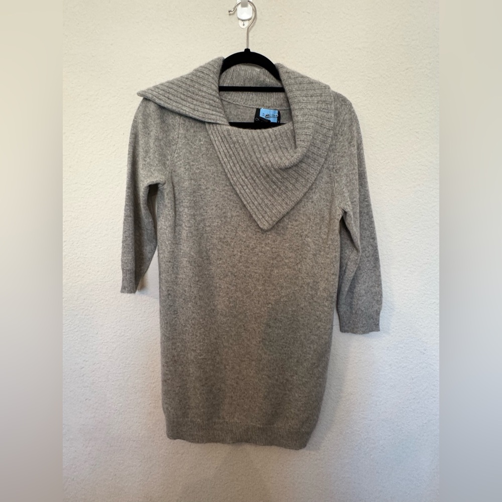 Cynthia Rowley Cashmere Light Gray Cowl Neck Sweater Tunic